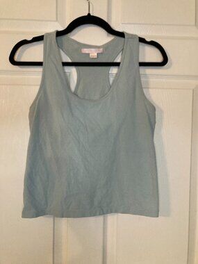 Victoria's Secret Women's Green Cropped Tank Top - Built in Bra - Size L